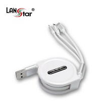 랜스타 모바일 충전 케이블 자동감김 3 in 1-1M (Type C Micro 5P 애플 8P) 무선 패치, LS-M3IN1-1MW 화이트