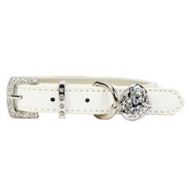 카니스 가죽 하트 큐빅 목줄 화이트 PYW5254, M (1.5cm x 39cm), 1개