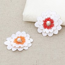 해피베어스 꽃진주 입체 자수장식, 오렌지 + 레드, 2개입