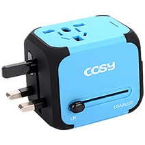 코지 솔리드 USB 2포트 여행용 아답터 블루, 1개