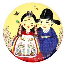 디자인가안채 양면손거울 신랑각시 한복 75 x 75 mm, 옐로우, 1개