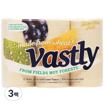 바스틀리 먼지없는 친환경 3겹 토일렛롤 33m 화장지 휴지, 3팩, 12롤
