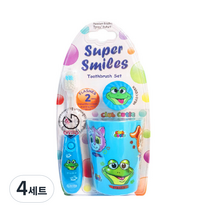 비브라이트 어린이용 LED 타이머칫솔 + 양치컵 + 칫솔모커버 블루개굴, 4세트