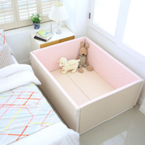 맘마키즈폴더 에어리즈 퀼팅 범퍼 침대, 핑크 + 크림