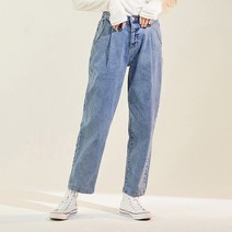 률앤와이 여성용 턱 크롭 테이퍼드 데님 팬츠