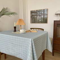 북유럽체크 방수 식탁보, 스카이블루