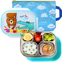 과일농장 분리형 이중 스텐식판 + 가방, 블루, 이중식판 + 가방