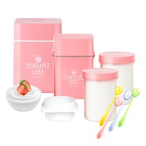 로이첸 요거트메이커+치즈메이커+컬러롱스푼4P, 핑크, 1세트