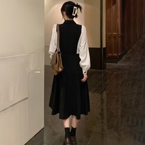 페이퍼먼츠 유니크 배색 포인트 더블 버튼 플레어 원피스 01515