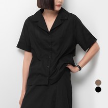 ELLE PARIS 오픈카라 세미크롭 반팔 셔츠