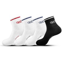 크로커다일 남성용 스포츠 쿠션 토즈 중목 양말 CD207 4족, WH/NV, WH/NV, BLACK, WH/RD