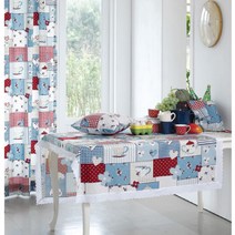 리빙데코 크림체크테이블커버 정사각, 블루, 2인 (110cm x 110cm)