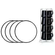 덴스크 코벤스타일 티잔 4p + 받침 4p + 컵 거치대 커피잔 세트, 블랙, 1세트