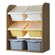 보노하우스 레브 오픈형 정리함 더블 3단 수납장 메이플프레임, 옐로우