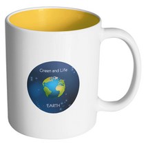 핸드팩토리 스페이스 지구 머그컵 330ml, 내부 옐로우, 1개