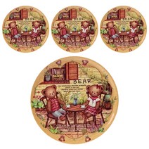 아리코 멜라민 열 패드 코스터 4p, 두마리 곰돌이