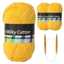브랜드실 밀키코튼 별무늬 목도리 DIY 뜨개실 3p + 고급 흑대바늘 3.5mm, 20번 노랑, 1세트