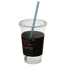 커피촌 투명 PET 아이스컵+평뚜껑+홀더+빨대 100개입, 1세트
