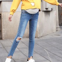 팡팡샵 C 랩 컷팅 진 임부용 청바지
