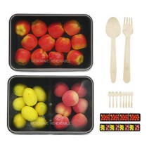 도나앤데코 PP내열 도시락용기 블랙 한칸 + 두칸 + 우드스푼 + 포크, 1세트, 도시락 한칸 5p + 두칸 5p + 스푼 5p + 포크 5p
