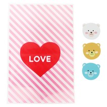 황씨네도시락 하트 속포장봉투 핑크 100p + 곰 스티커 100p, 1세트