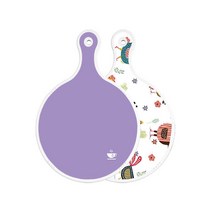 로엠디자인 양면 원형 서빙 도마 보라, 닭패턴, 1개