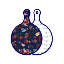 로엠디자인 블루에디션 양면 원형 서빙보드 도마 블루톤플라워, 파스텔물고기떼, 1개
