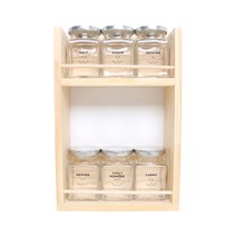 핸드팩토리 양념통 우드선반 세트, 1세트, 양념통 사각 스몰 실버캡 6p + 2단 우드선반 중 + 해피스마일 라벨