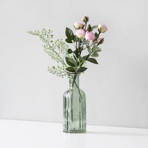 블루밍앤미 조화 bloom 웨이브 연핑크플라워 그린유리병 2p 화병세트, 혼합 색상