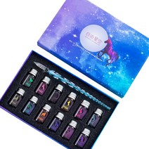 미니띠네 미니제이드 크리스탈 유리 만년필 + 딥 잉크 12p 작문 도구 선물 세트, D