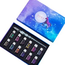 미니띠네 미니제이드 크리스탈 유리 만년필 + 딥 잉크 12p 작문 도구 선물 세트, E