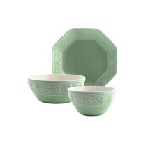 웨지우드 페스티비티 1인 홈 식기세트 3p, 그린, 밥공기   국그릇   팔각볼