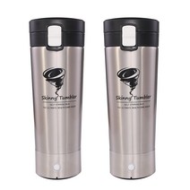 리빙톤 스키니 원터치 회오리 자동 믹스 스텐 보온보냉 쉐이커 텀블러 2p, 실버, 500ml