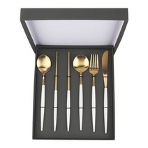 보겐 에펠 골드 한식양식 5종 커트러리 기프트박스, 화이트, 숟가락 + 디너스푼 + 젓가락 + 포크 + 나이프