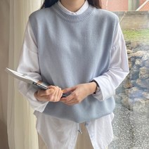 아모르데이 여성용 레이어드 라운드넥 딜티스트링 리본 니트 조끼