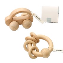 베이비베이커리우드딸랑이 B 2종세트, 베이지