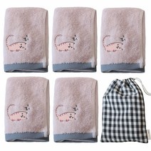 세맘스 모달 자수 수건 5p + 파우치 세트, 야옹이, 1세트