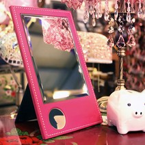 해울라이프 가죽 스티치 탁상거울 대, 핫핑크