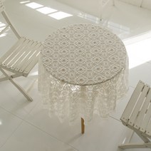바이데코 리븐 레이스 원형 테이블커버, 화이트, 90 x 90cm