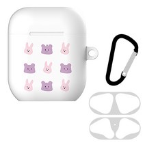 GRABBY 곰이솜이 에어팟 2 / 1 공용 하드 케이스 + 철가루방지 스티커 + 키링, 솜이패턴