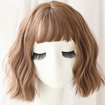 뿌이뿌이가발 여성 짧은머리 웨이브 통가발 상큼이, 옐로우브라운, 1개