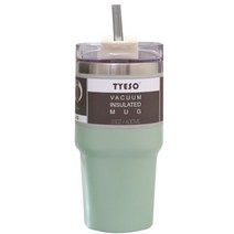 TYESO 진공단열 304스텐 대용량 빨대 콜드컵 텀블러, 민트, 600ml