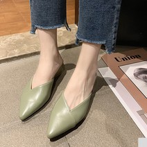 콩 여성용 로우힐 사선 포인트 뮬 슬리퍼