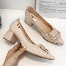 JHCompany 여성용 크리미 컬러 버클 미들힐