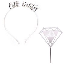 인디케이 오늘의 파티 주인공 머리띠 + 케이크 토퍼 세트, 실버, 1세트