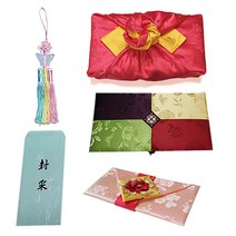 모란 코랄 예단보 5종 + 봉채 봉투 세트, 살구, 1세트