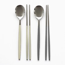 서피니아 컬러 세라믹 스텐 수저 2인조 세트, 1세트, 아이보리(숟가락 + 젓가락) + 그레이(숟가락 + 젓가락)