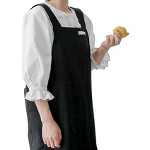 마켓피오 앞트임 원피스 린넨 앞치마, 블랙, 1개