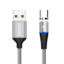 사또 3세대 USB C타입 커넥터 + 일자형 마그네틱 고속충전 케이블 1m 세트, 실버, 1세트