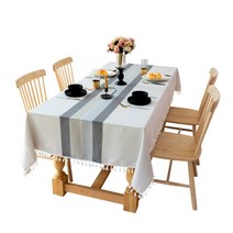 윰스 쓰리컬러 스트라이프 포인트 식탁보, 블루, 140 x 180 cm